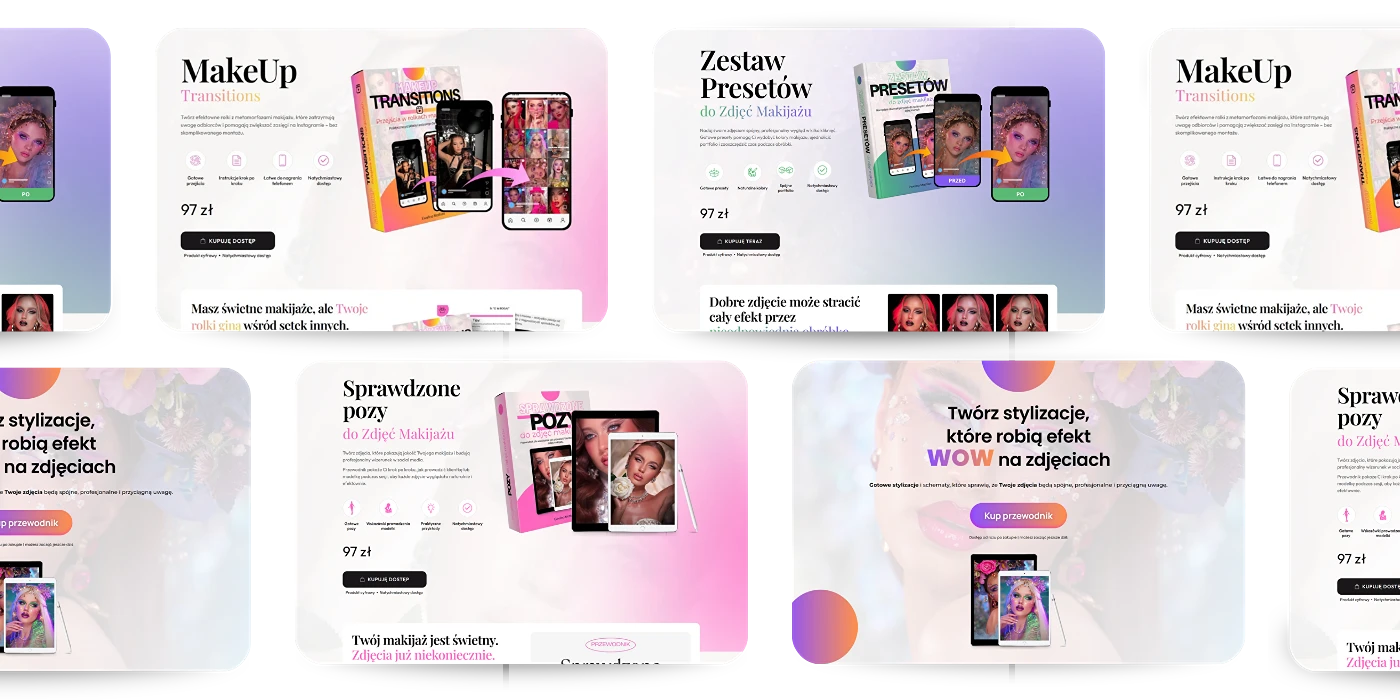 Landing Page pod produkty cyfrowe Eweliny Mathias – makieta stron